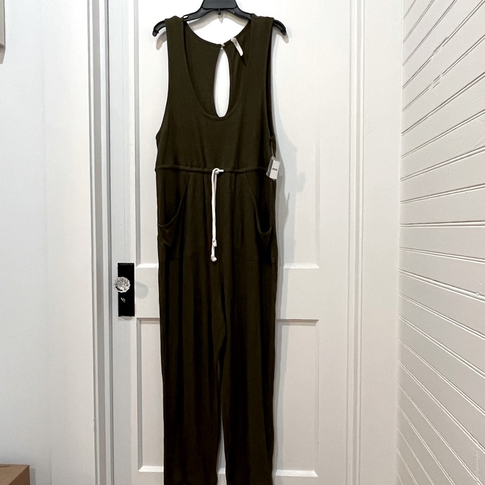Free People Large Olive Sleeveless Jumpsuit